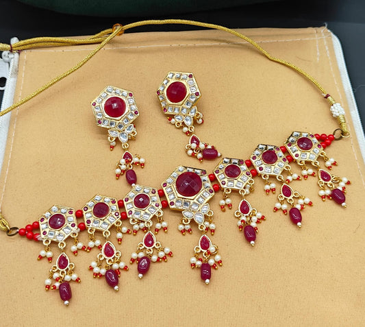 Kundan and Ruby-Colored Stone Necklace Set