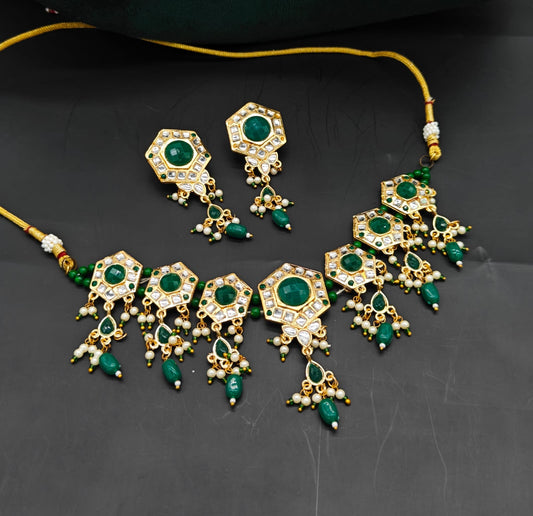 Kundan and Ruby-Colored Stone Necklace Set