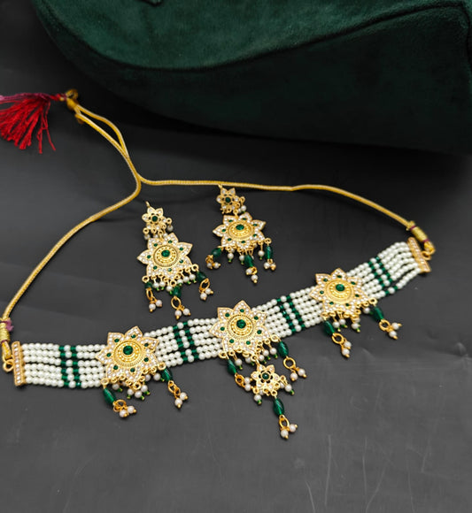Pearl & Kundan Choker Necklace Set with Earrings – Bridal Jewelry Set