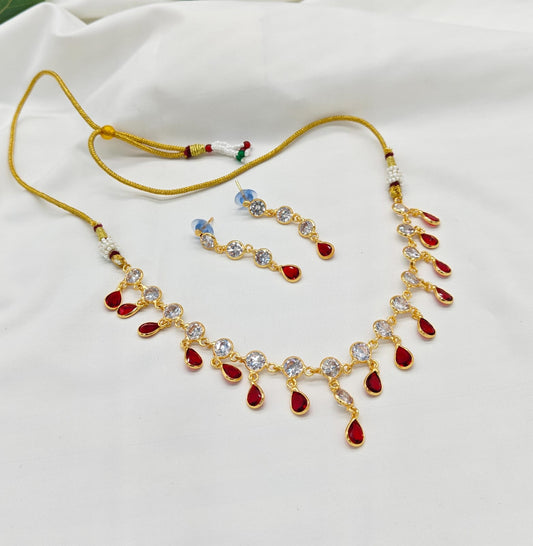 Red, Green & White Teardrop AD Pendant Necklace with Matching Earrings