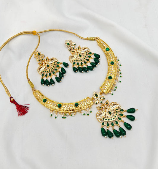 Gold-Plated Necklace & Earring Set with Red Beads