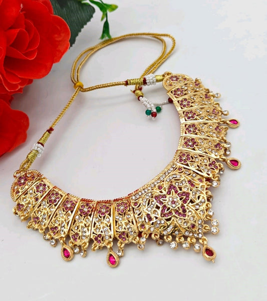 Gold-Plated Kundan & Ruby Choker Necklace